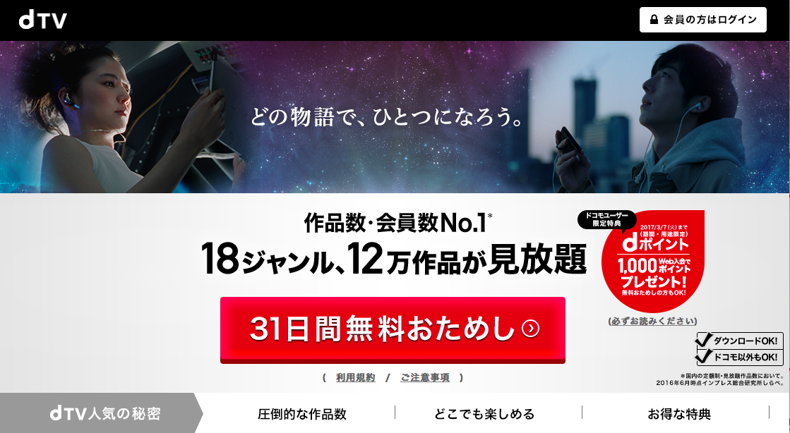 3月7日まで Dtvの無料お試しで1 000ポイントがもらえるキャンペーン オススメマップ 気になる物 事 話題